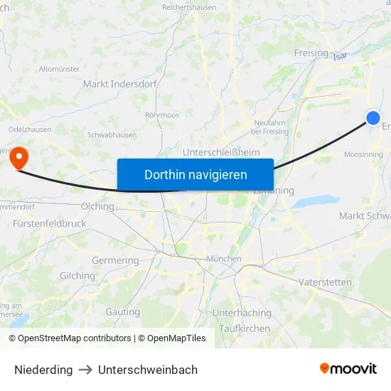 Niederding to Unterschweinbach map