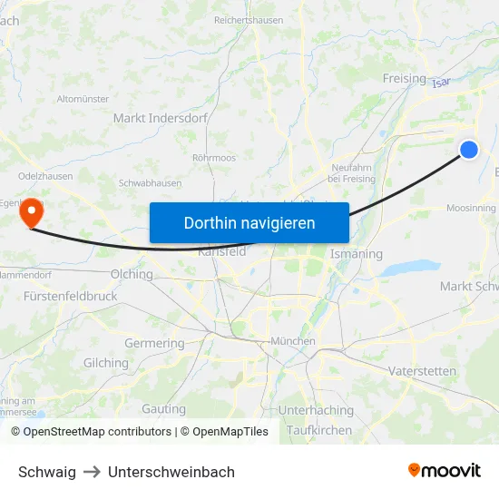 Schwaig to Unterschweinbach map