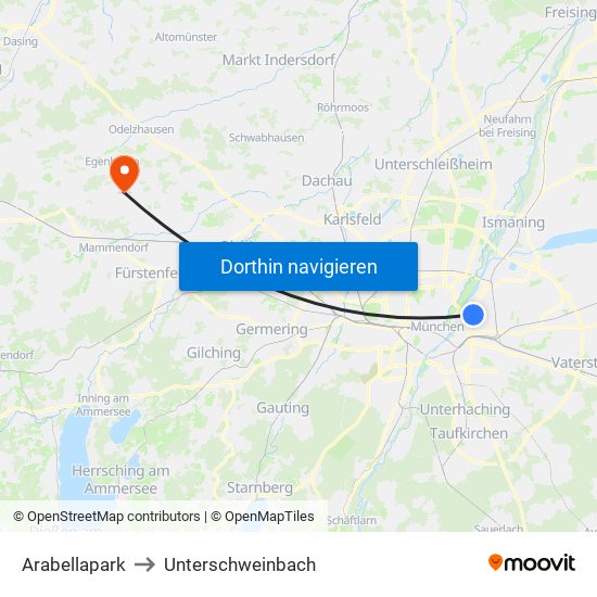 Arabellapark to Unterschweinbach map