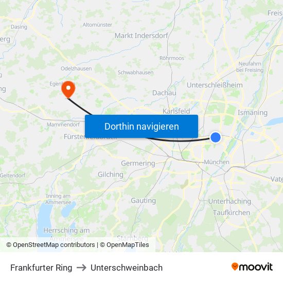 Frankfurter Ring to Unterschweinbach map