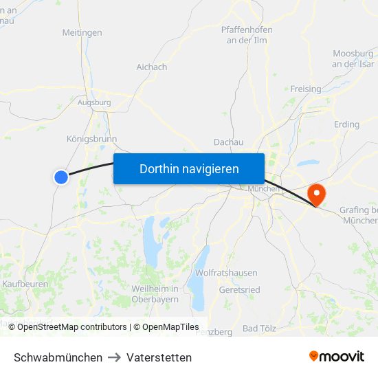 Schwabmünchen to Vaterstetten map