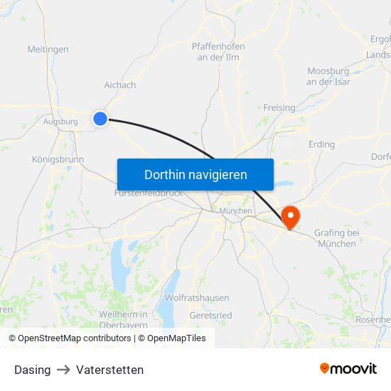 Dasing to Vaterstetten map