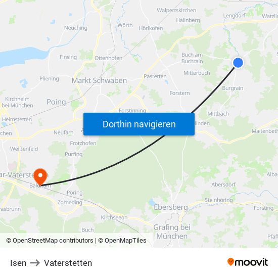 Isen to Vaterstetten map