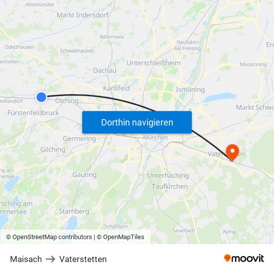 Maisach to Vaterstetten map