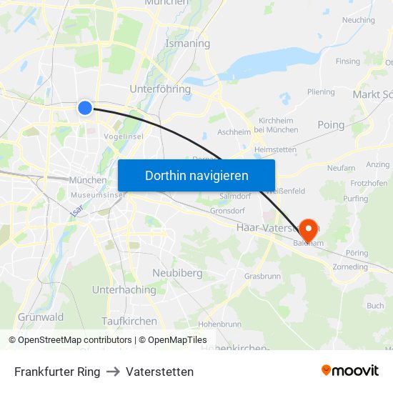 Frankfurter Ring to Vaterstetten map