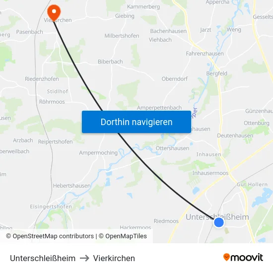 Unterschleißheim to Vierkirchen map