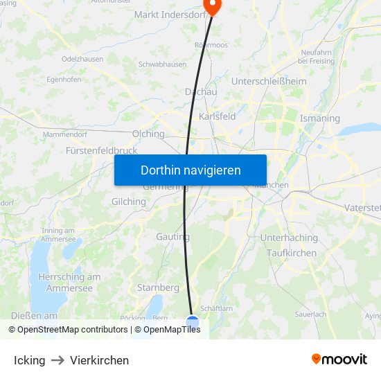 Icking to Vierkirchen map