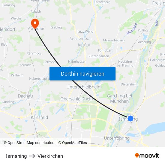 Ismaning to Vierkirchen map