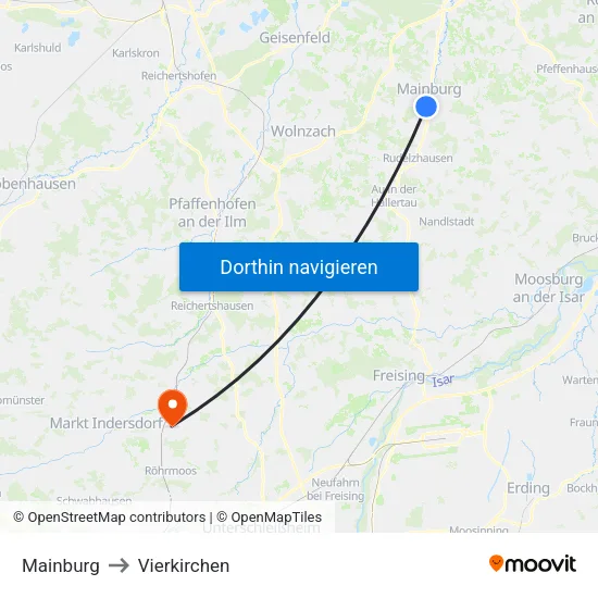 Mainburg to Vierkirchen map
