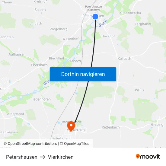 Petershausen to Vierkirchen map