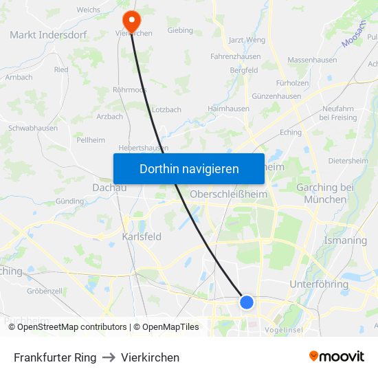 Frankfurter Ring to Vierkirchen map