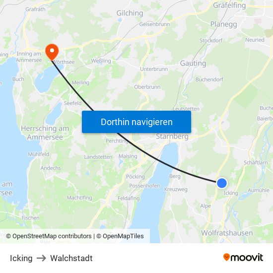 Icking to Walchstadt map
