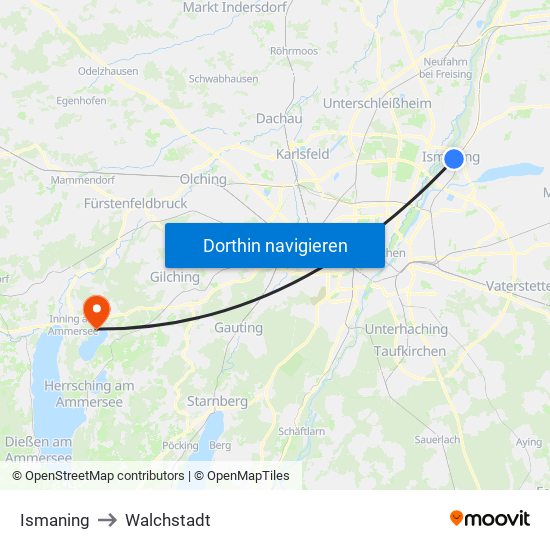 Ismaning to Walchstadt map