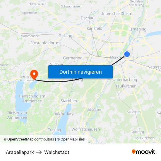 Arabellapark to Walchstadt map