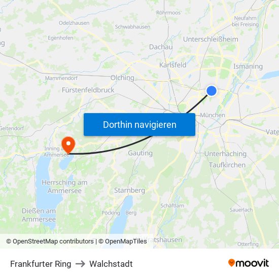 Frankfurter Ring to Walchstadt map