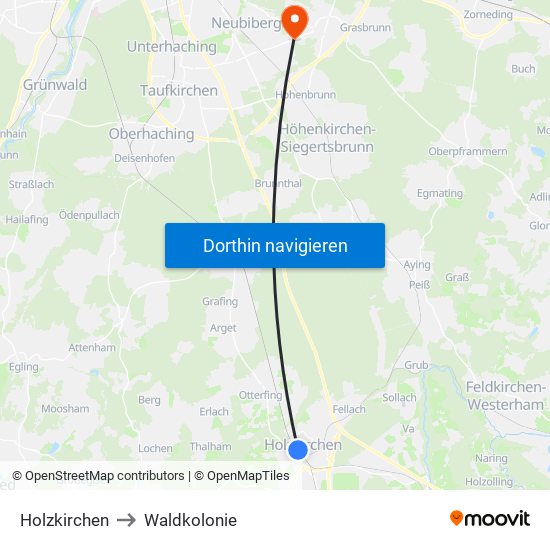Holzkirchen to Waldkolonie map