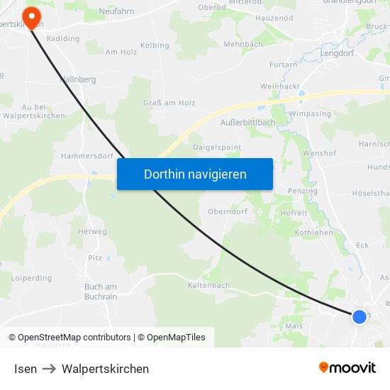 Isen to Walpertskirchen map