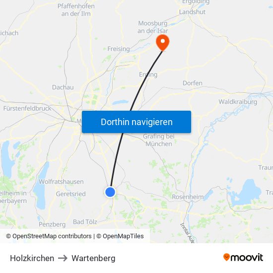 Holzkirchen to Wartenberg map