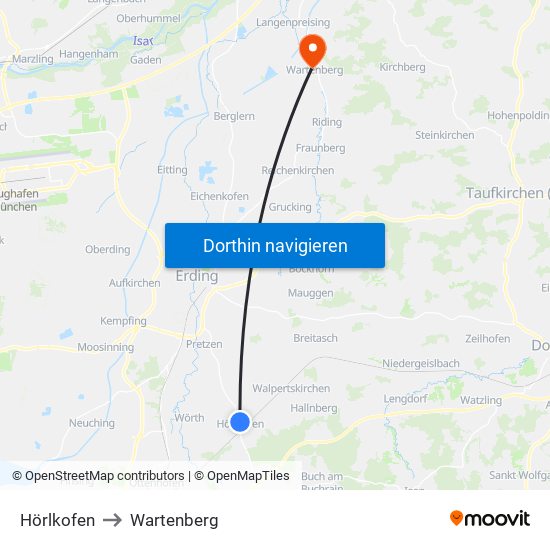 Hörlkofen to Wartenberg map