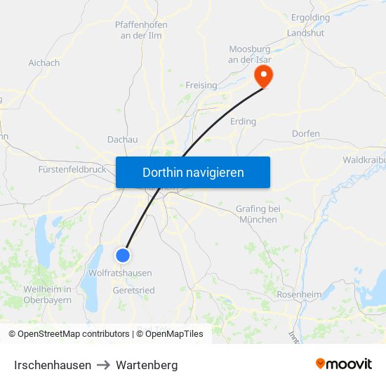Irschenhausen to Wartenberg map