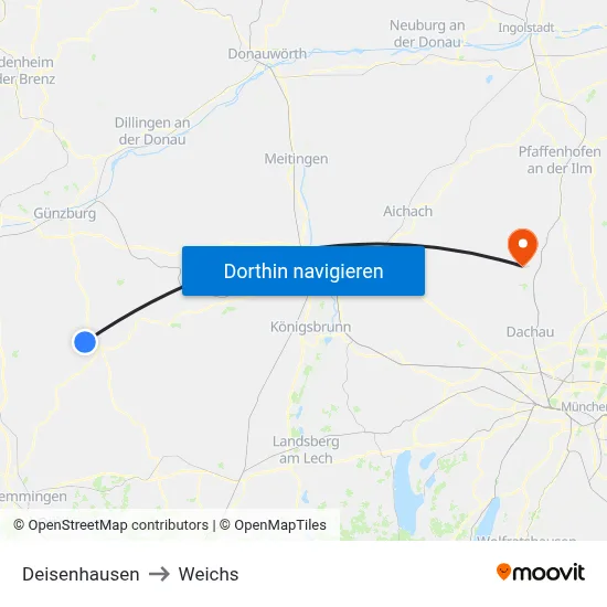 Deisenhausen to Weichs map