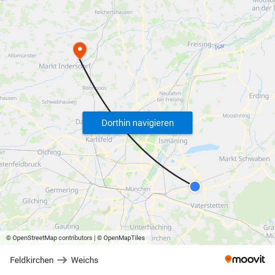 Feldkirchen to Weichs map