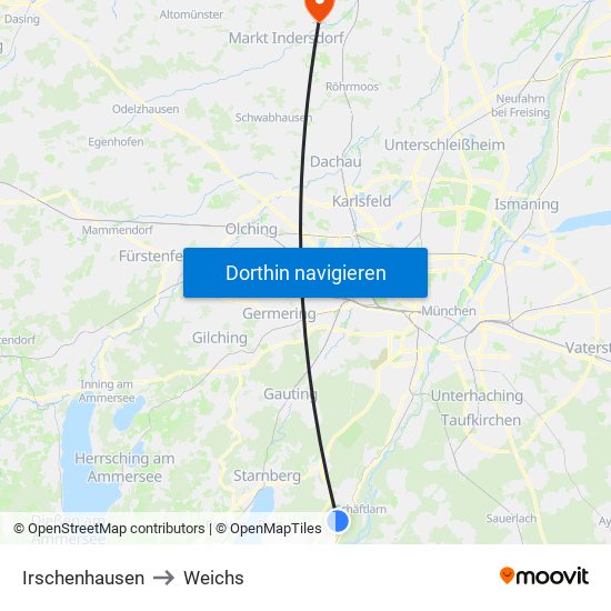 Irschenhausen to Weichs map