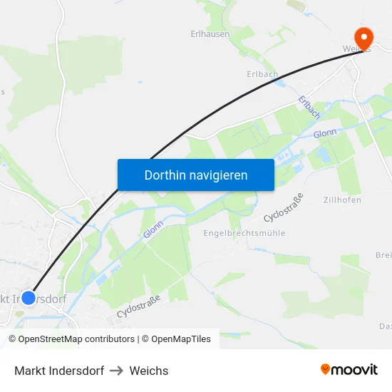 Markt Indersdorf to Weichs map