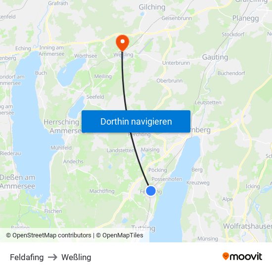 Feldafing to Weßling map