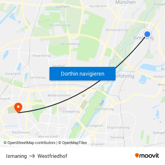 Ismaning to Westfriedhof map