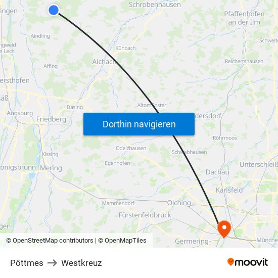 Pöttmes to Westkreuz map