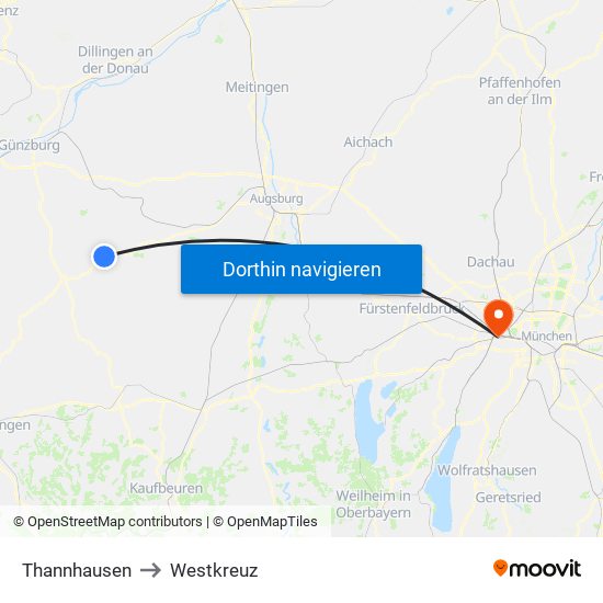 Thannhausen to Westkreuz map