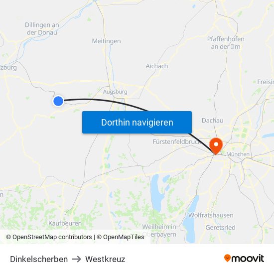 Dinkelscherben to Westkreuz map