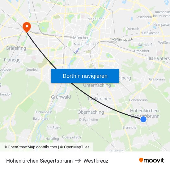 Höhenkirchen-Siegertsbrunn to Westkreuz map