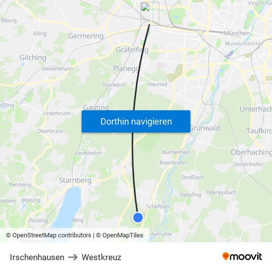 Irschenhausen to Westkreuz map