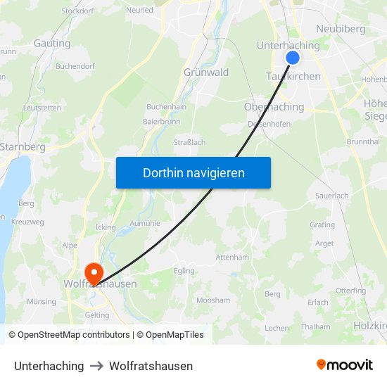 Unterhaching to Wolfratshausen map