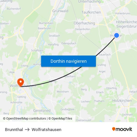 Brunnthal to Wolfratshausen map