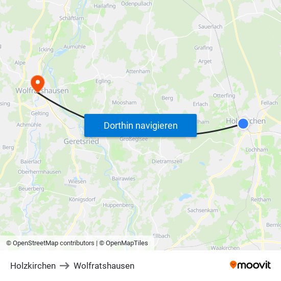 Holzkirchen to Wolfratshausen map