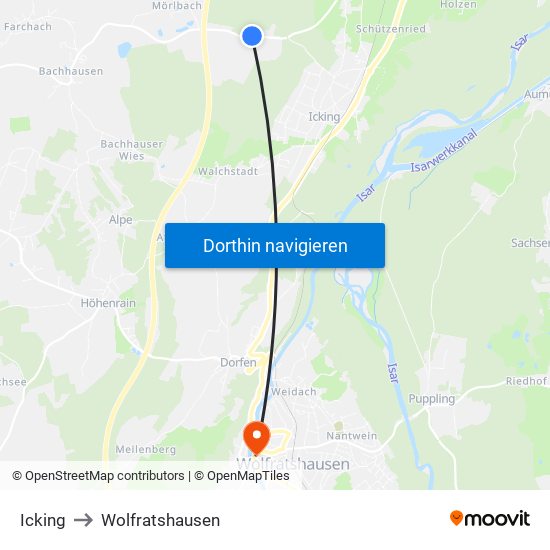 Icking to Wolfratshausen map