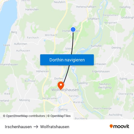 Irschenhausen to Wolfratshausen map