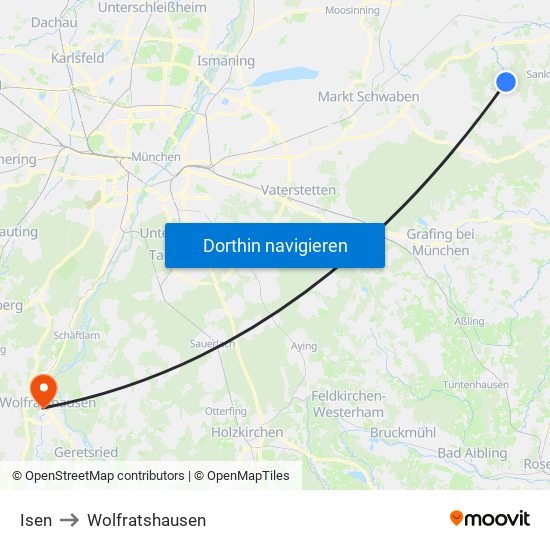 Isen to Wolfratshausen map