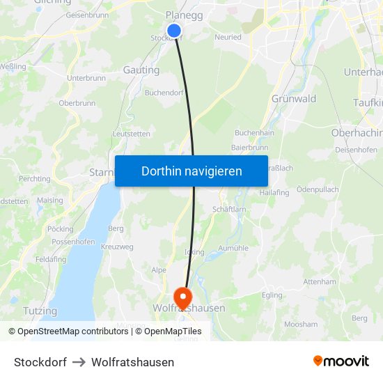 Stockdorf to Wolfratshausen map