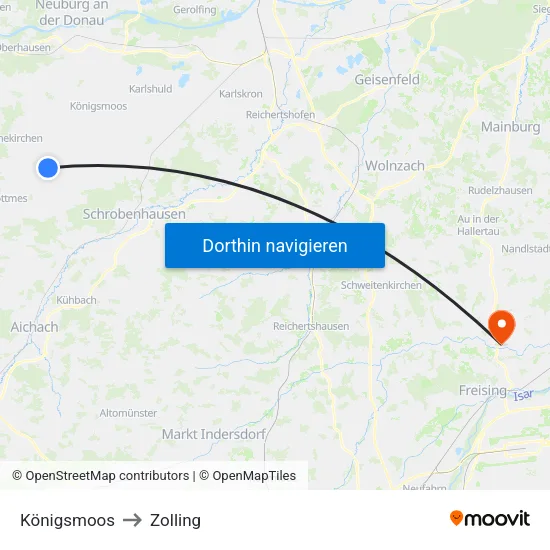 Königsmoos to Zolling map