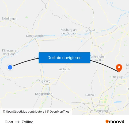 Glött to Zolling map