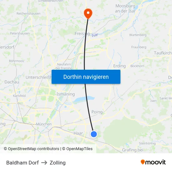 Baldham Dorf to Zolling map