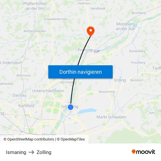 Ismaning to Zolling map