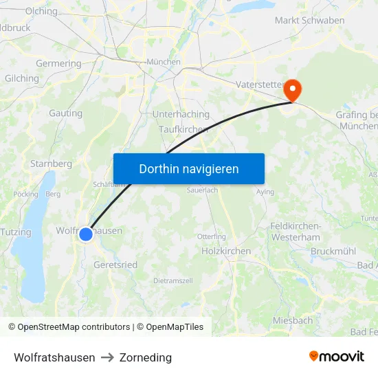 Wolfratshausen to Zorneding map