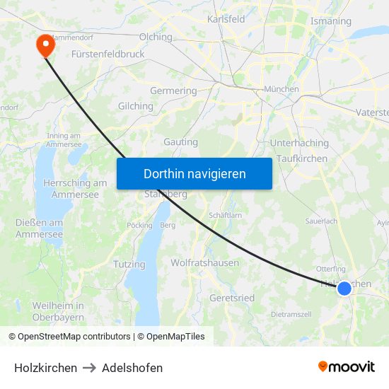 Holzkirchen to Adelshofen map