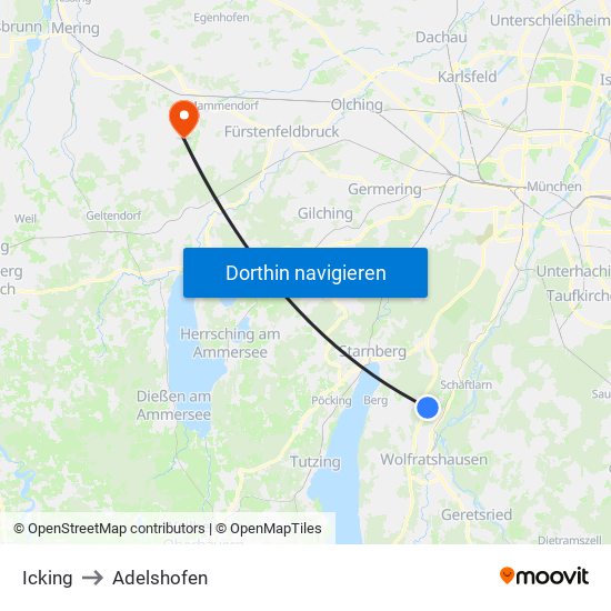 Icking to Adelshofen map