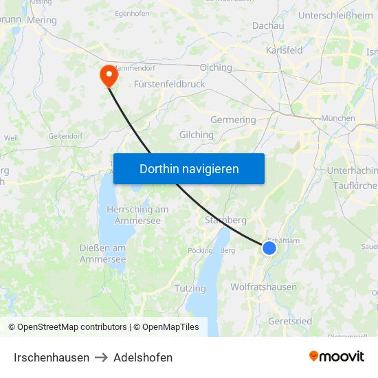 Irschenhausen to Adelshofen map